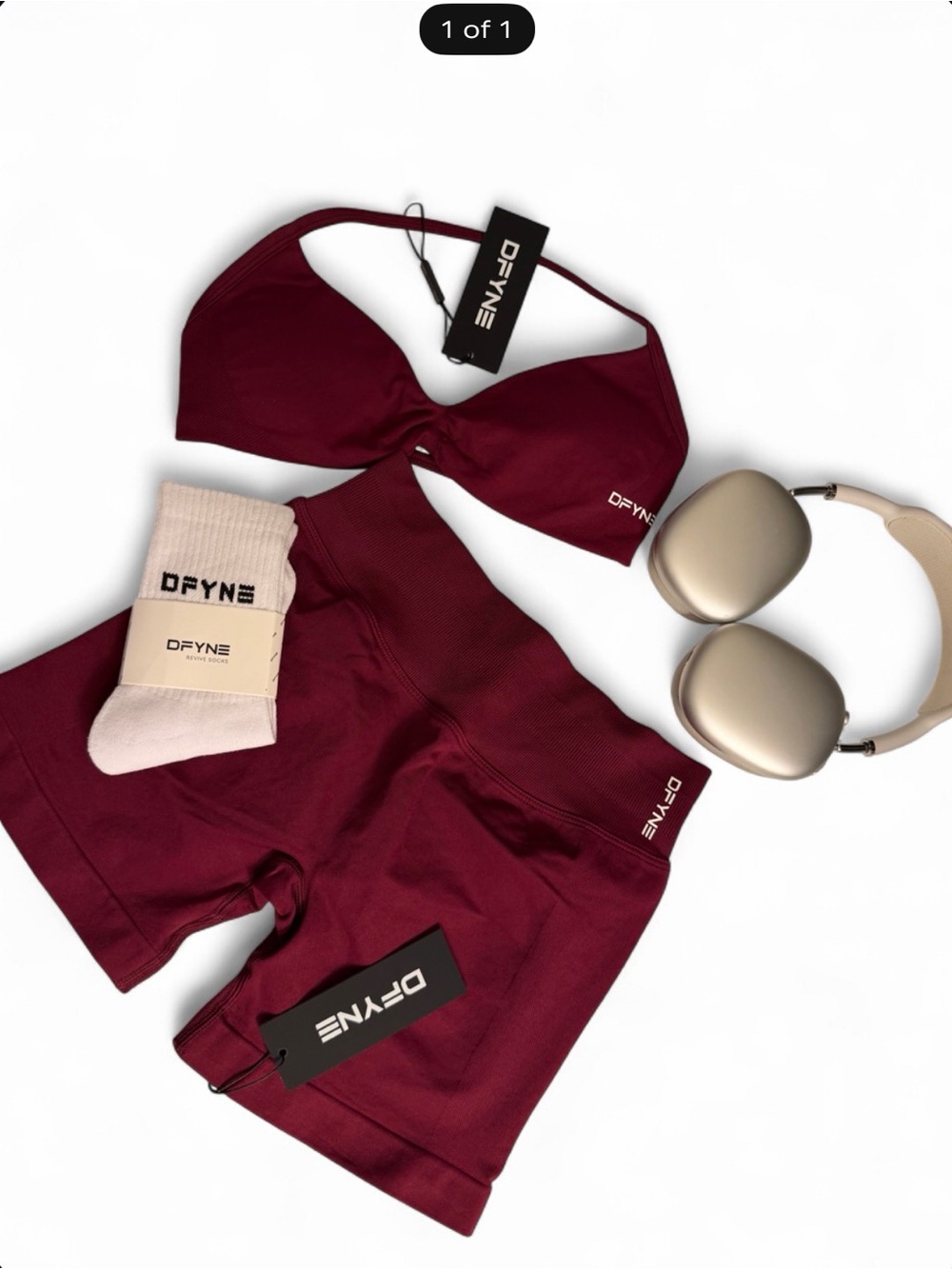 Impact Strappy winter berry Bra & Shorts Set in Burgundy